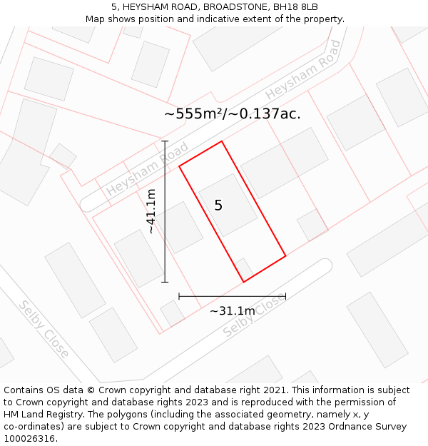 5, HEYSHAM ROAD, BROADSTONE, BH18 8LB: Plot and title map