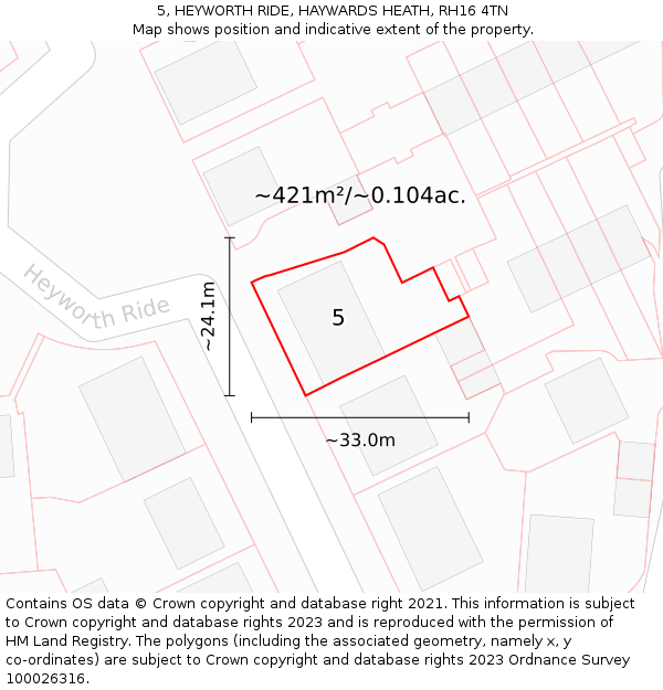 5, HEYWORTH RIDE, HAYWARDS HEATH, RH16 4TN: Plot and title map