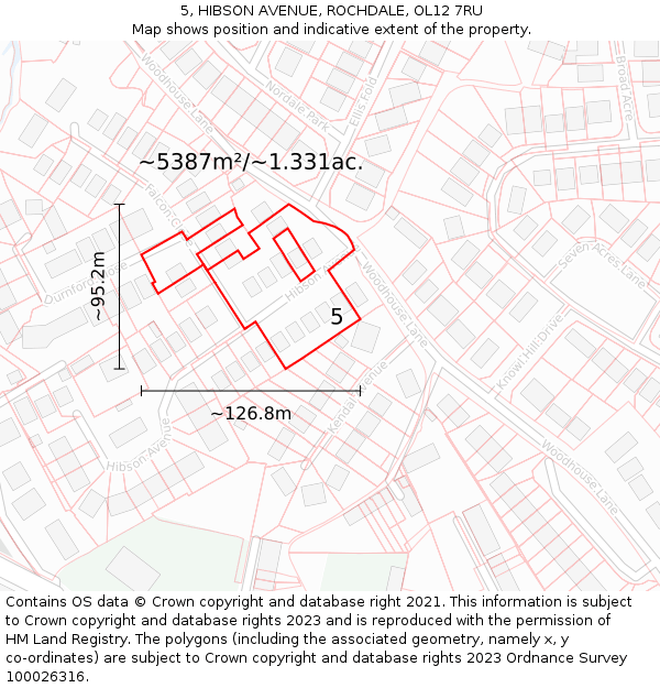 5, HIBSON AVENUE, ROCHDALE, OL12 7RU: Plot and title map