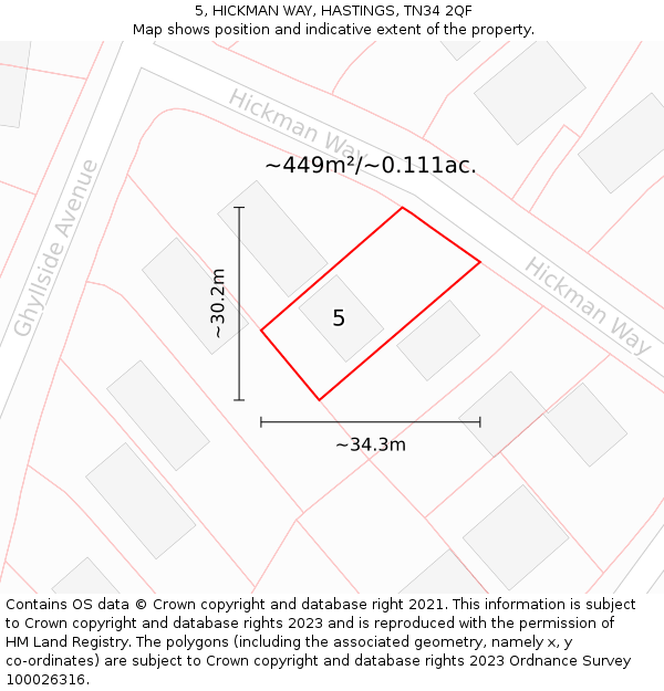 5, HICKMAN WAY, HASTINGS, TN34 2QF: Plot and title map
