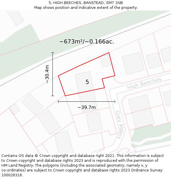 5, HIGH BEECHES, BANSTEAD, SM7 1NB: Plot and title map