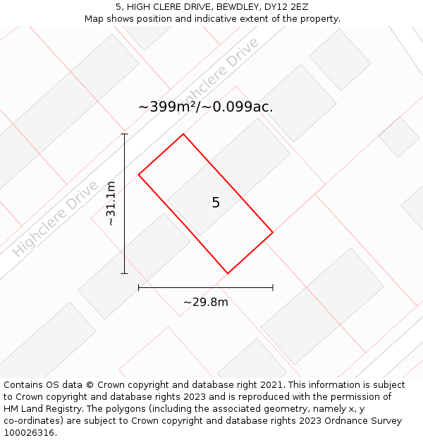 5, HIGH CLERE DRIVE, BEWDLEY, DY12 2EZ: Plot and title map