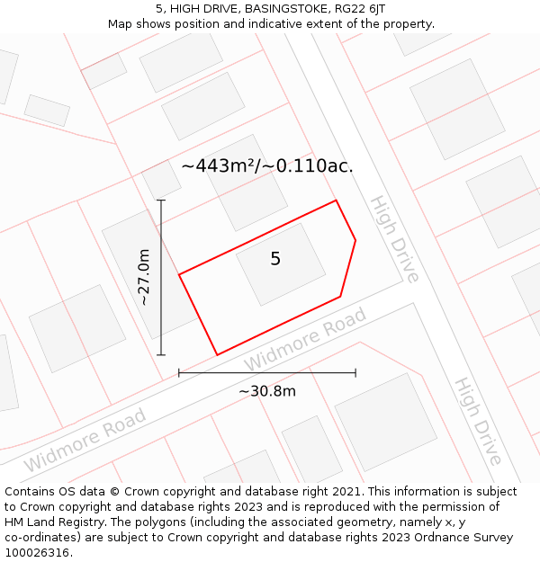 5, HIGH DRIVE, BASINGSTOKE, RG22 6JT: Plot and title map