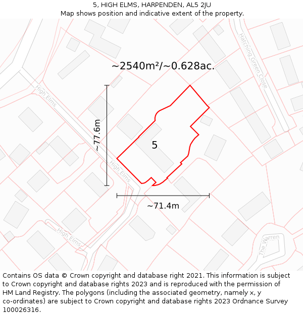 5, HIGH ELMS, HARPENDEN, AL5 2JU: Plot and title map