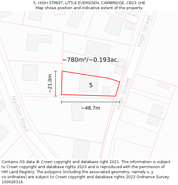 5, HIGH STREET, LITTLE EVERSDEN, CAMBRIDGE, CB23 1HE: Plot and title map