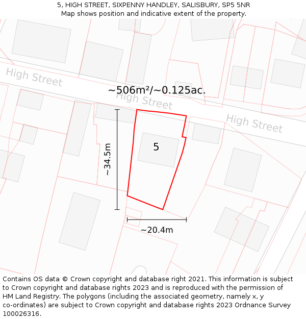 5, HIGH STREET, SIXPENNY HANDLEY, SALISBURY, SP5 5NR: Plot and title map