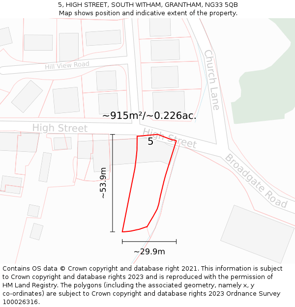 5, HIGH STREET, SOUTH WITHAM, GRANTHAM, NG33 5QB: Plot and title map