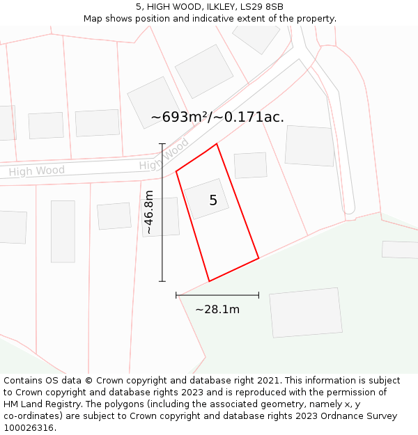 5, HIGH WOOD, ILKLEY, LS29 8SB: Plot and title map