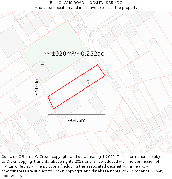 5, HIGHAMS ROAD, HOCKLEY, SS5 4DG: Plot and title map