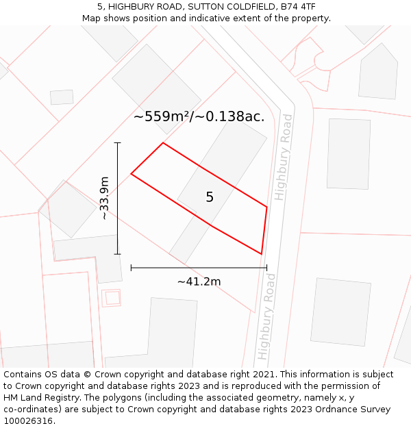 5, HIGHBURY ROAD, SUTTON COLDFIELD, B74 4TF: Plot and title map