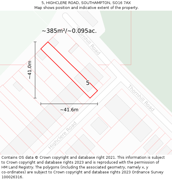 5, HIGHCLERE ROAD, SOUTHAMPTON, SO16 7AX: Plot and title map