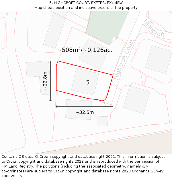 5, HIGHCROFT COURT, EXETER, EX4 4RW: Plot and title map