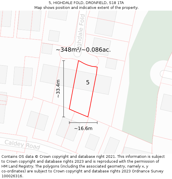 5, HIGHDALE FOLD, DRONFIELD, S18 1TA: Plot and title map