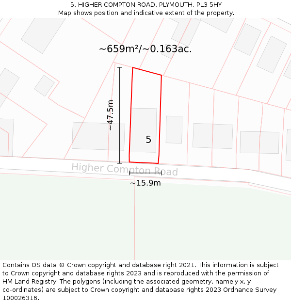 5, HIGHER COMPTON ROAD, PLYMOUTH, PL3 5HY: Plot and title map