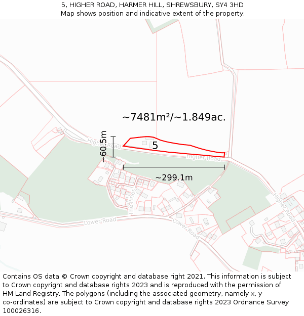 5, HIGHER ROAD, HARMER HILL, SHREWSBURY, SY4 3HD: Plot and title map