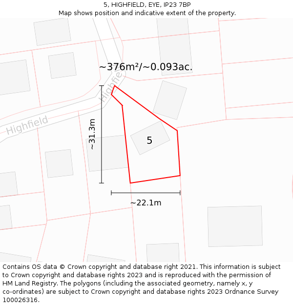 5, HIGHFIELD, EYE, IP23 7BP: Plot and title map