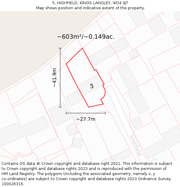 5, HIGHFIELD, KINGS LANGLEY, WD4 9JT: Plot and title map