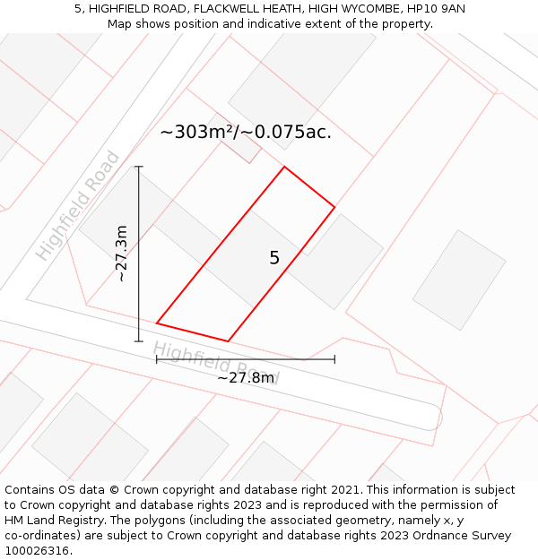 5, HIGHFIELD ROAD, FLACKWELL HEATH, HIGH WYCOMBE, HP10 9AN: Plot and title map