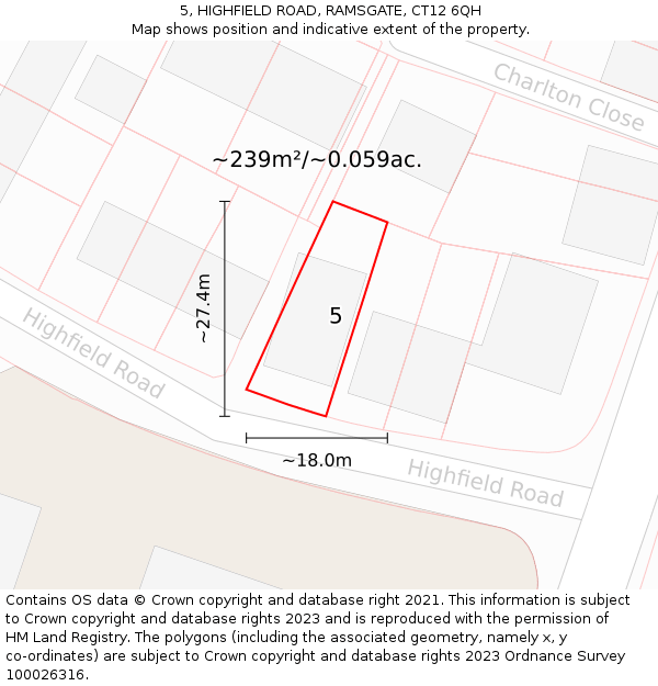 5, HIGHFIELD ROAD, RAMSGATE, CT12 6QH: Plot and title map