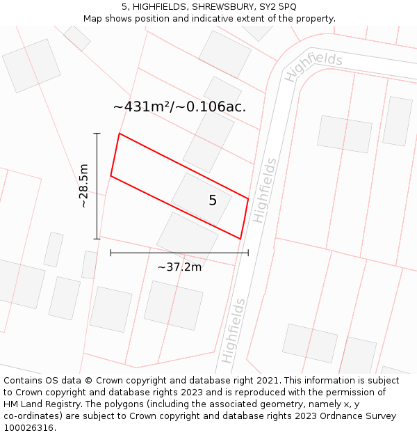 5, HIGHFIELDS, SHREWSBURY, SY2 5PQ: Plot and title map