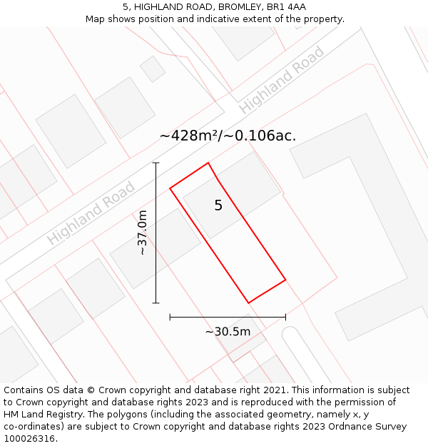 5, HIGHLAND ROAD, BROMLEY, BR1 4AA: Plot and title map