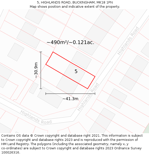 5, HIGHLANDS ROAD, BUCKINGHAM, MK18 1PN: Plot and title map