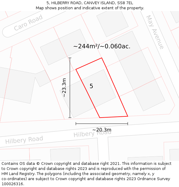 5, HILBERRY ROAD, CANVEY ISLAND, SS8 7EL: Plot and title map