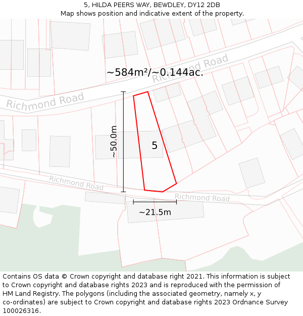 5, HILDA PEERS WAY, BEWDLEY, DY12 2DB: Plot and title map