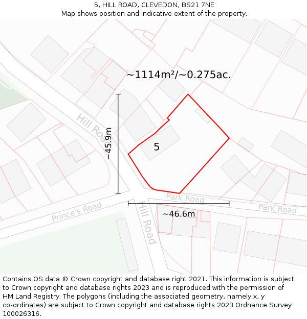 5, HILL ROAD, CLEVEDON, BS21 7NE: Plot and title map