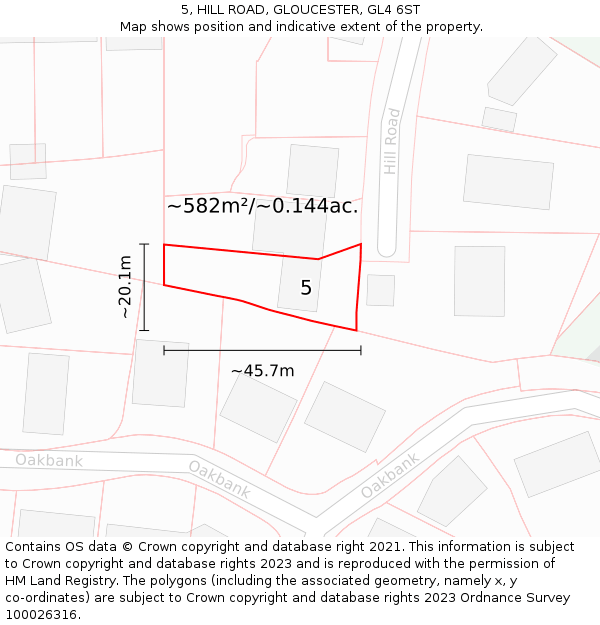 5, HILL ROAD, GLOUCESTER, GL4 6ST: Plot and title map