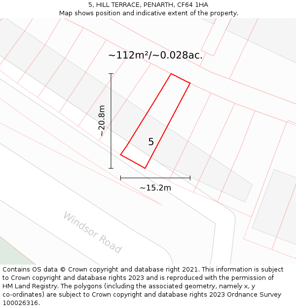 5, HILL TERRACE, PENARTH, CF64 1HA: Plot and title map