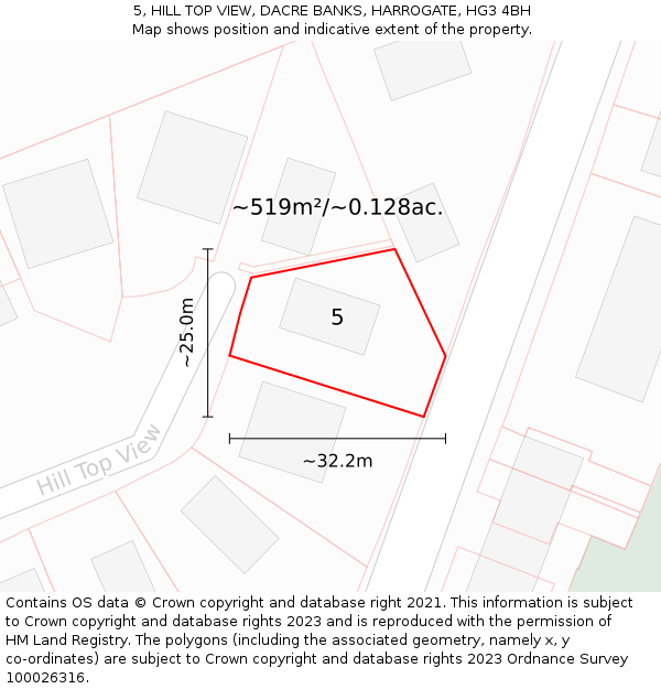 5, HILL TOP VIEW, DACRE BANKS, HARROGATE, HG3 4BH: Plot and title map