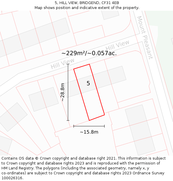 5, HILL VIEW, BRIDGEND, CF31 4EB: Plot and title map