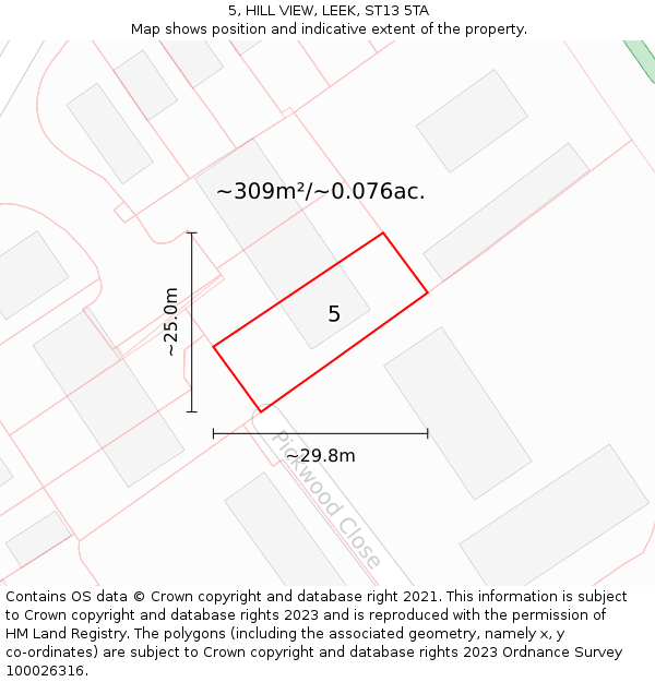 5, HILL VIEW, LEEK, ST13 5TA: Plot and title map