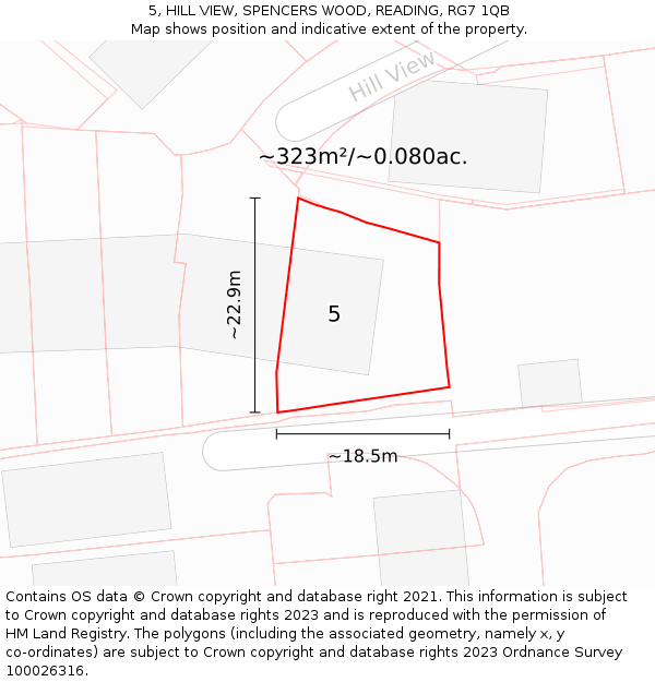 5, HILL VIEW, SPENCERS WOOD, READING, RG7 1QB: Plot and title map