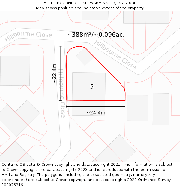 5, HILLBOURNE CLOSE, WARMINSTER, BA12 0BL: Plot and title map