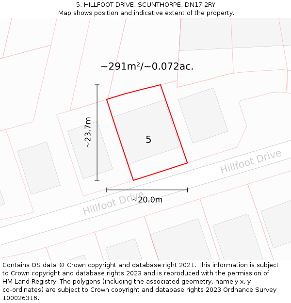 5, HILLFOOT DRIVE, SCUNTHORPE, DN17 2RY: Plot and title map