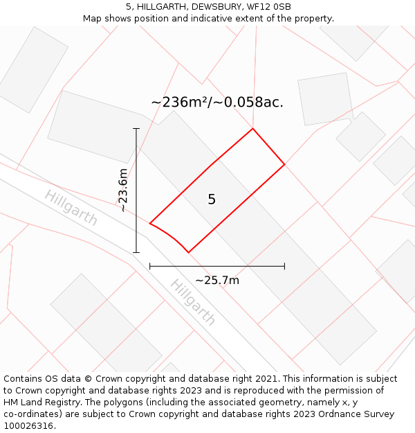 5, HILLGARTH, DEWSBURY, WF12 0SB: Plot and title map