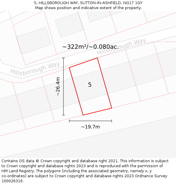 5, HILLSBOROUGH WAY, SUTTON-IN-ASHFIELD, NG17 1GY: Plot and title map