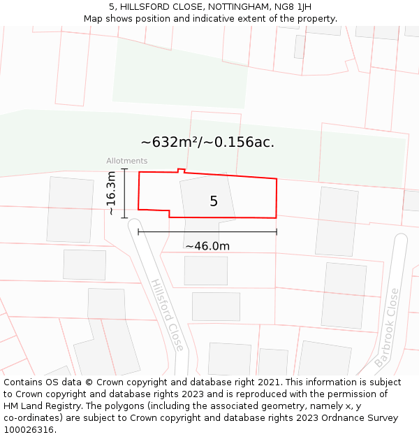 5, HILLSFORD CLOSE, NOTTINGHAM, NG8 1JH: Plot and title map