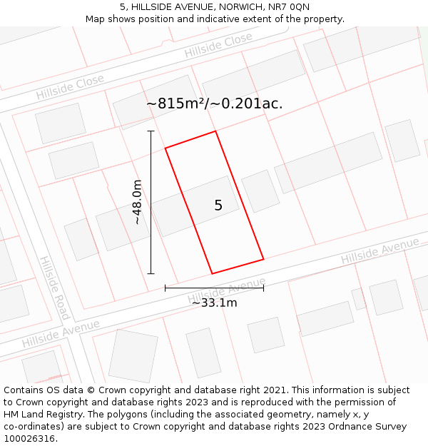 5, HILLSIDE AVENUE, NORWICH, NR7 0QN: Plot and title map