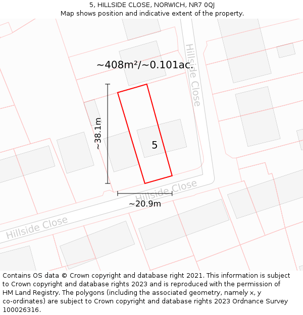 5, HILLSIDE CLOSE, NORWICH, NR7 0QJ: Plot and title map