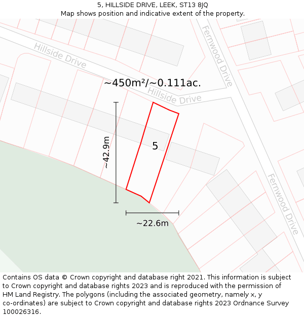 5, HILLSIDE DRIVE, LEEK, ST13 8JQ: Plot and title map