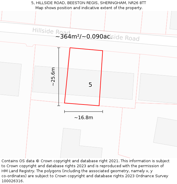 5, HILLSIDE ROAD, BEESTON REGIS, SHERINGHAM, NR26 8TT: Plot and title map