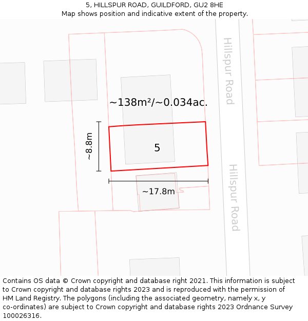 5, HILLSPUR ROAD, GUILDFORD, GU2 8HE: Plot and title map