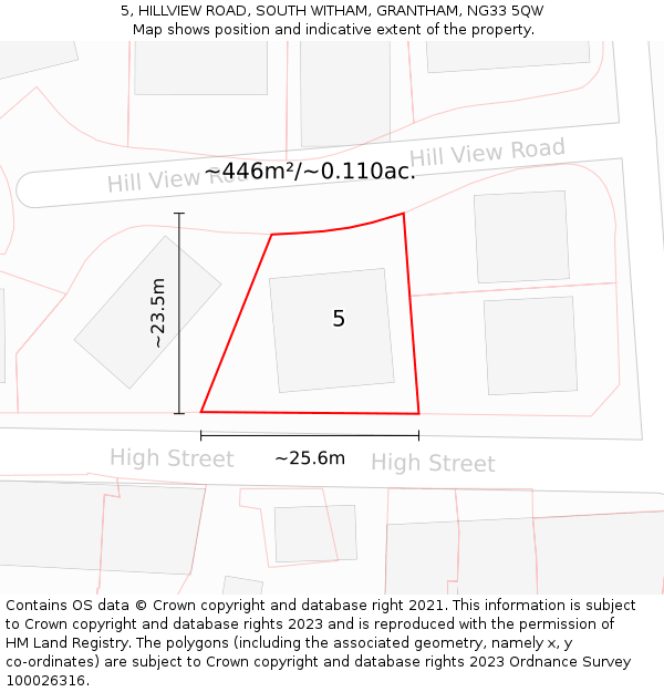 5, HILLVIEW ROAD, SOUTH WITHAM, GRANTHAM, NG33 5QW: Plot and title map