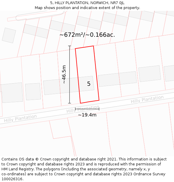 5, HILLY PLANTATION, NORWICH, NR7 0JL: Plot and title map