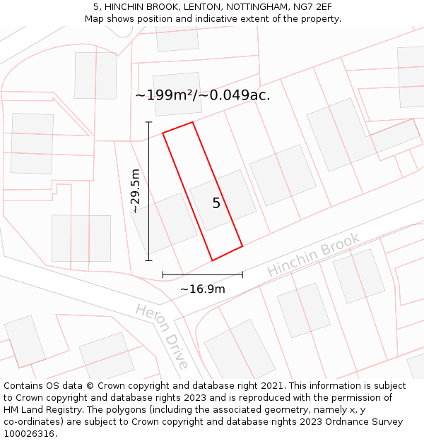 5, HINCHIN BROOK, LENTON, NOTTINGHAM, NG7 2EF: Plot and title map