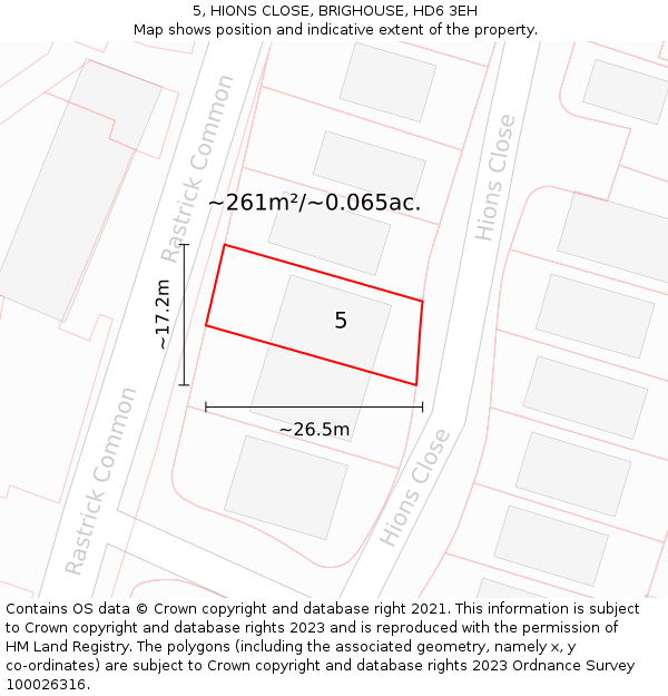 5, HIONS CLOSE, BRIGHOUSE, HD6 3EH: Plot and title map