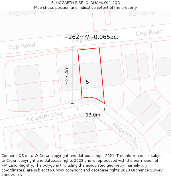 5, HOGARTH RISE, OLDHAM, OL1 4QD: Plot and title map